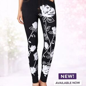 Elegant Black and White Floral Women's Leggings